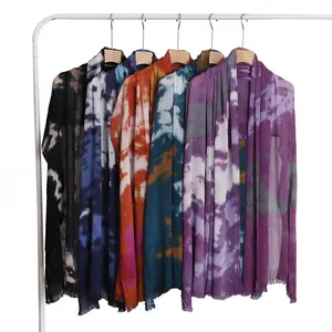Hot Selling Muslim Middle Eastern Arab Dubai Tie Dye Gradient Pleated Cotton Headscarf Hijab