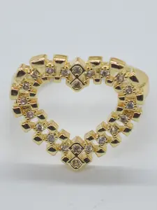 14k Gold Plated Hollow Heart Full Diamond Ring, Beautiful Rings, Heart Shaped Ring, Women's Daily Wear, Valentine's Day, Date Night, Gift Accessory, Elegant Jewelry