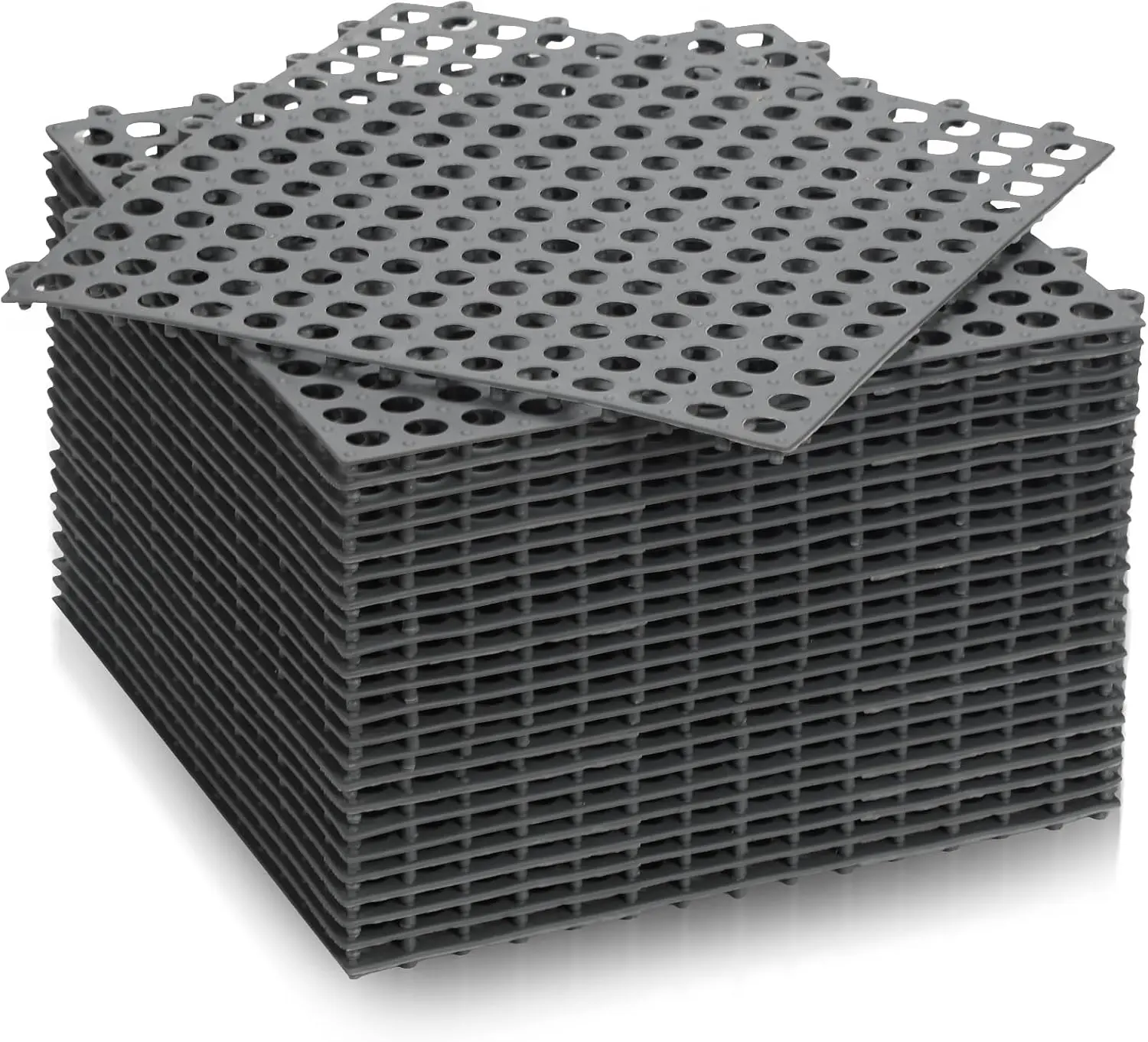 24 Modular Interlocking Floor Mat Rubber Tiles 12"x12" Drainage Interlocking Tiles Drain Holes Non-Slip Drainage Mats for Pool, Kitchen, Shower, Patio Pet Areas (Gray) (Round)