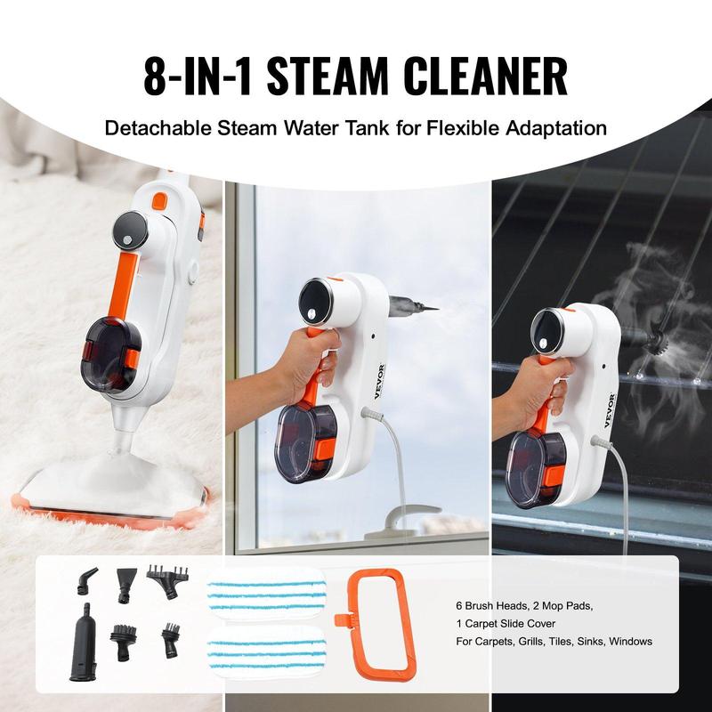 VEVOR Steam Mop Sweeper, 8-in-1 Hard Wood Floor Cleaner with 7 Replaceable Brush Heads, for Various Hard Floors, Like Ceramic, Granite, Marble, Linoleum, Natural Floor Mop with 2 pcs Machine