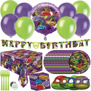 Teenage Mutant Ninja Turtle Birthday Party Supplies | Serves 16 Guests | Officially Licensed | TMNT Mutant Mayhem Movie | Balloon Decorations, Plates, Napkins, Tablecloth, Forks, Button