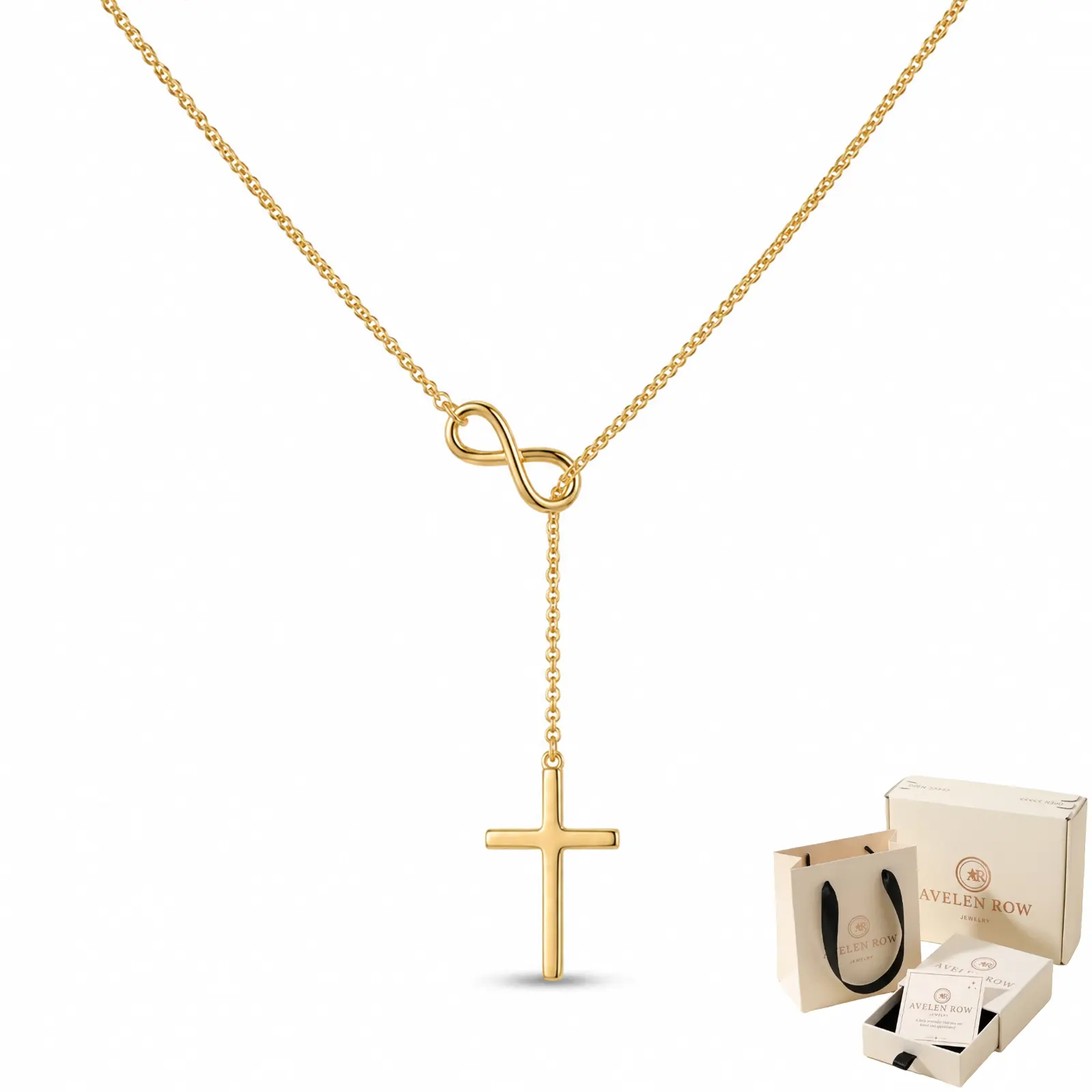 14K Gold-Plated Infinity Cross Necklace for Women, Christian Faith Gift for Baptism, Confirmation, Birthday and Graduation