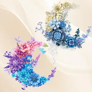 Flower Building Blocks Set, 1 Set Moon Flower Building Blocks Toy, Botanical Collection Set, Unique Desktop Or Wall Decoration, Great Gift for Her and Him