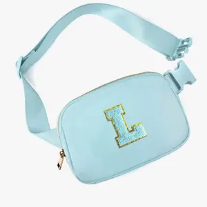 Girls Belt Bag Fanny Pack Crossbody Bags with Initial Letter Patch Cute Stuff Birthday Gifts for Teen Girls Women Personalized Trend Stuff  Available colors- Icing Blue, Ivory