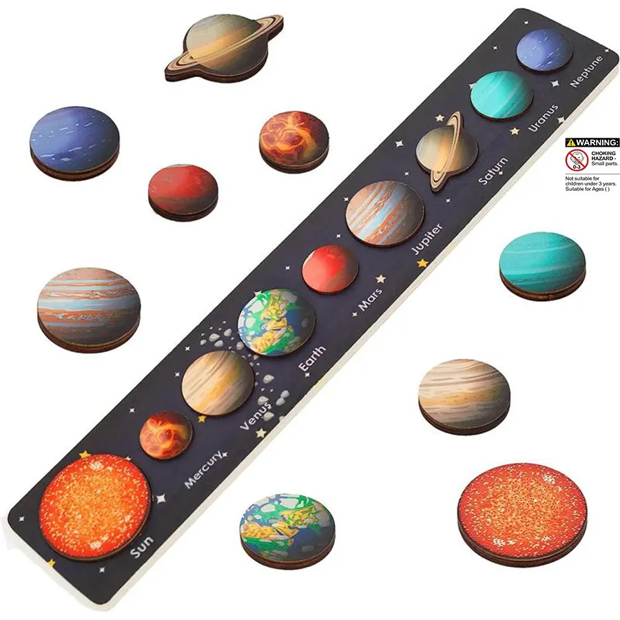 Solar System Creative Puzzle Toy For Kids, 1 Set Wooden Space Puzzle For Children, Montessori Puzzles Gift, Educational Toy Gift For Boys & Girls