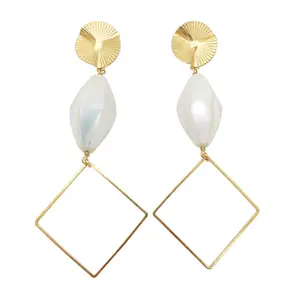 Gold diamond and white shell clip on earrings