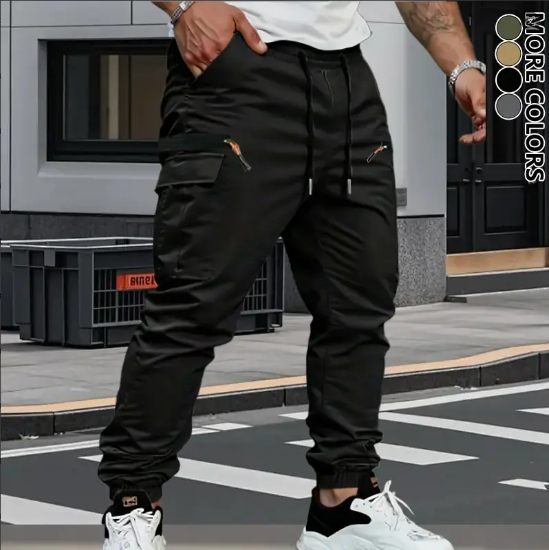 Men's Cargo Joggers with Orange Zipper Accent - Stretch Lightweight Tactical Pants with Flap Pockets & Drawstring Waist, Casual Streetwear Sweatpants, No-Logo, S-2XL, Fast US Shipping #CargoJoggers #StreetwearStyle #TikTokMadeMeBuyIt