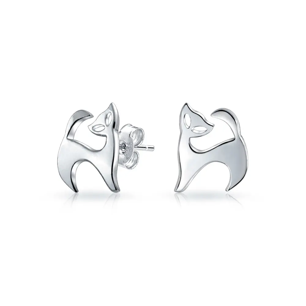 Animal Lover Tiny Whimsical Siamese Cat Stud Earrings .925 Sterling Silver