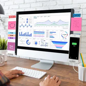 Office Desk Accessories 2pcs Computer Monitor Memo Board Multifunction Message Board Transparent Creative Monitor Side Panel with Sticky Note Holder Phone Holder Suitable for Office Home Work Desk