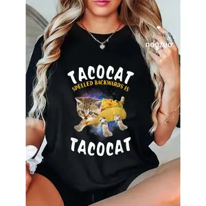 100% Cotton Tacocat Spelled Backward Is Tacocat Cat And Taco Lover T-Shirt