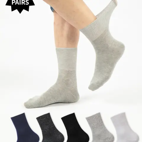 10-Pair Unisex Solid-Color Crew Sock Set, High-Stretch Knit Socks with Wide Ribbed Cuffs