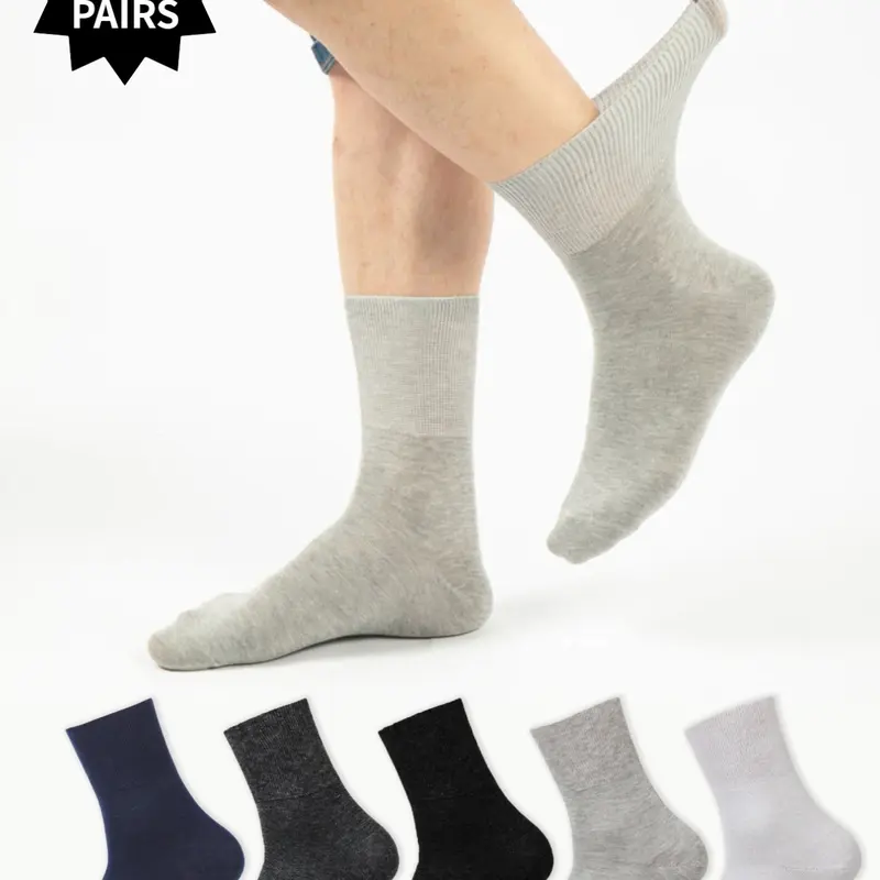 10-Pair Unisex Solid-Color Crew Sock Set, High-Stretch Knit Socks with Wide Ribbed Cuffs