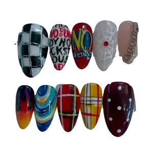 milo.nail&care Vintage Rock Vibe Press-On Nails, Black White Checker Detail, Glossy Red Accent Design, Alternative Indie Inspired Handmade Stiletto Nail Set, Bold Retro Fashion Aesthetic