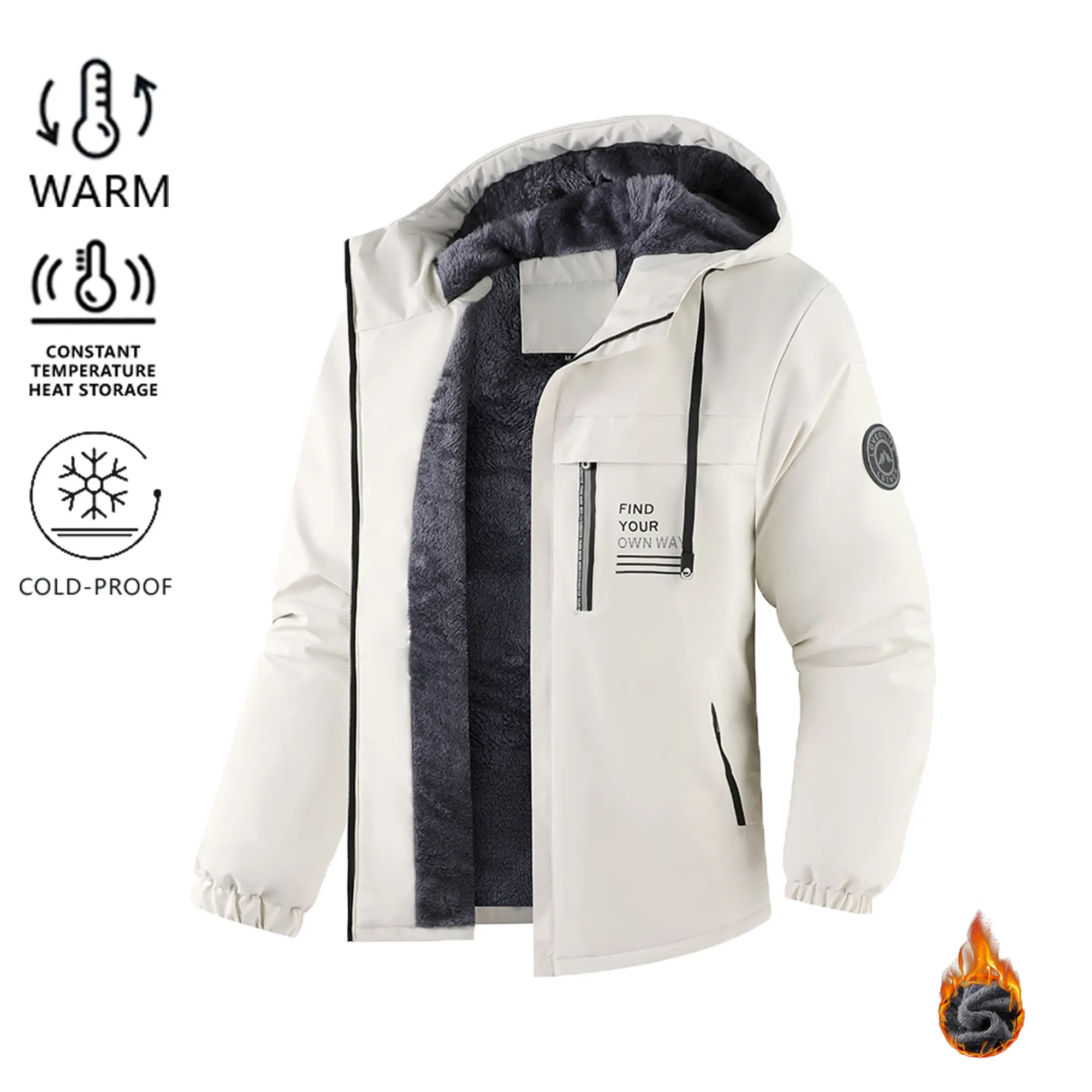 Men’s Hooded Coat - Menswear Long Sleeve Tops, Thick-Lined Winter Windproof Warm Casual Workwear Outerwear for Cold Outdoor Use