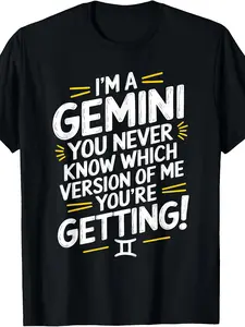 Funny Gemini Zodiac Sign Birthday Horoscope Astrology T-Shirt| Vintage Style, Crew Neck, Slight Stretch Fabric, Regular Fit, Perfect For Adults, All-Season Wear