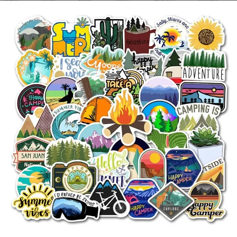 Outdoor Camping Stickers, Adventure Hiking Sticker, 50PCS Hapiuen Waterproof Vinyl Stickers for Water Bottle Laptop, for Adults Teens Camper