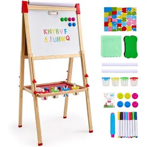 VEVOR Art Easel for Kids, 3-in-1 Wooden Double-Sided Kid's Art Easel with Magnetic Whiteboard, Chalkboard, Paper Roll, Adjustable Standing Drawing Board with Painting Accessories, Storage for Boy GirlVEVOR Super Brand Day