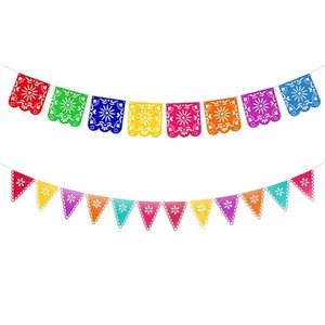 8pcs Mexican Party Decor Banners, Piñata Theme Carnival Flags, 5.1x5.1 Inch, Day of the Dead Hanging Flags, Indoor Outdoor Party Supplies