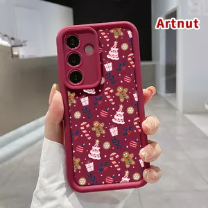 Phone Case Compatible with Samsung Galaxy S24 Ultra S25 Plus S23 S22+ Christmas cozy gingerbread man Pattern TPU Lens Protection Durable Soft Cover Gift for Girl