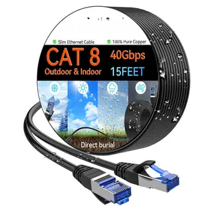 8 Ethernet  Slim 15ft Outdoor&Indoor, Pure Copper Cat8 Internet  for  & Direct Burial, Flexible Cat8 Ethernet  40G 2000MHZ,  8 Network  for Indoor Black