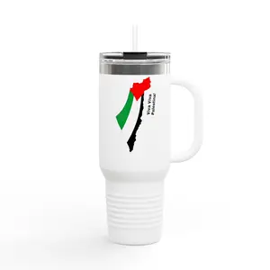 40oz Insulated Mug with 'Viva Viva Palestina' + Palestinian Flag, Hip Retro Protest Chants Design, Spanish Accent, Activist