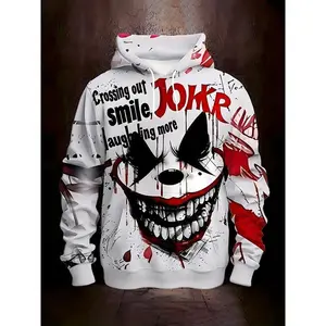 Men's Casual Sports Fashion Trend Fitness Outdoor Home Hooded Sweater, Sweatshirt, Clown Pattern 3D Printing, Regular Version, Elastic, With Drawstring Pocket, Knitted Fabric, Versatile Styles, Spring Autumn Winter Men's Hooded Sw