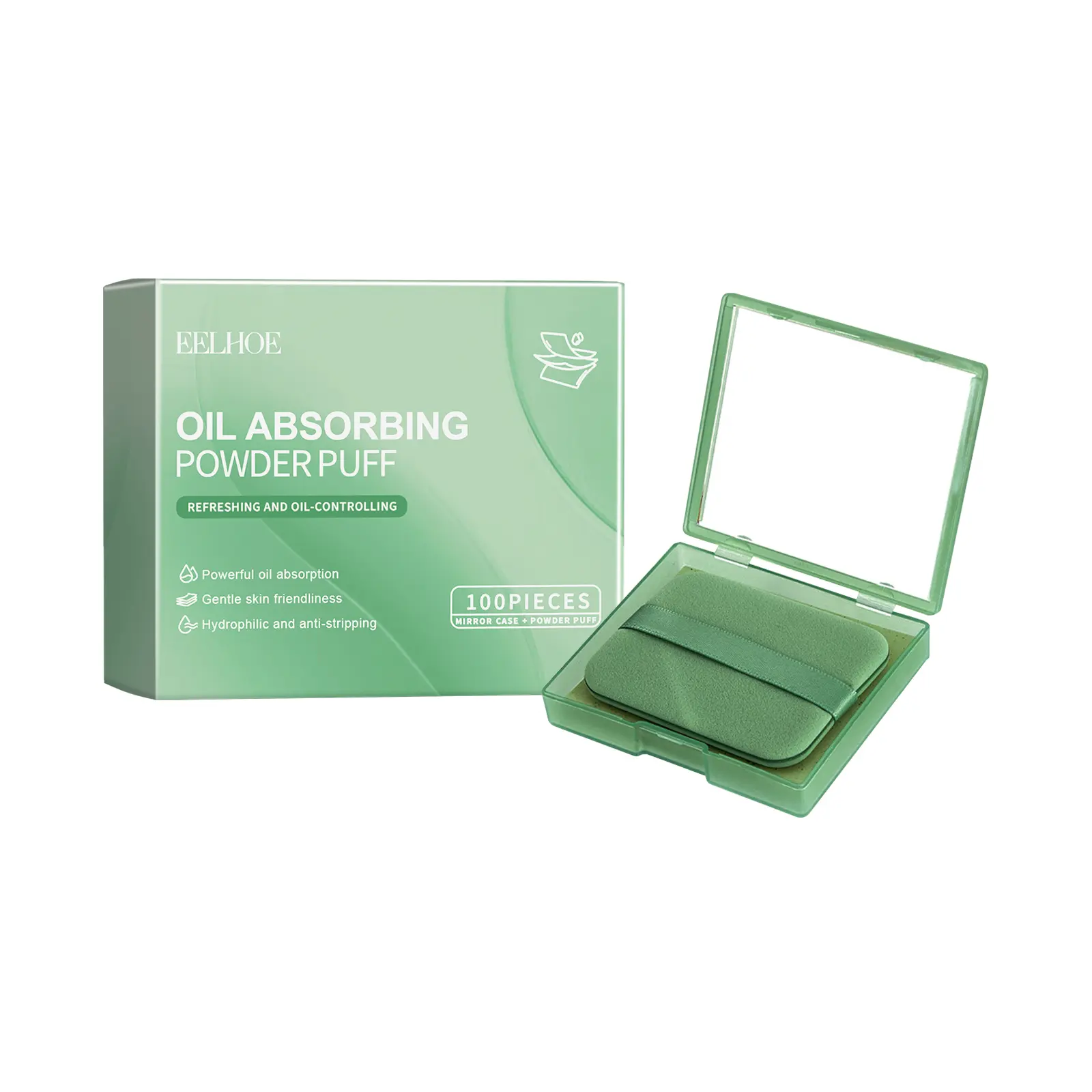EELHOE Portable Oil Absorbing Facial Paper with Built-in Mirror & Powder Puff, Refreshing Oil Blotting Sheets for Daily Makeup Touch Up
