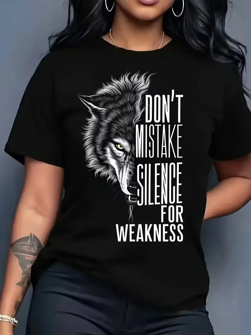 Don’t Mistake Silence For Weakness Monochrome Wild Wolf Head Graphic T-Shirt, Unisex Alpha Animal Motivational Casual Tee, 100% Cotton Printed Craft SummerVibes Casual Top, Relaxed Soft Breathable unisex summer clothing summer outfits unisex