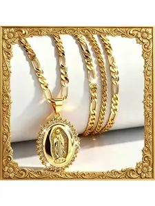 14K gold-plated Virgin Mary necklace, Our Lady of Guadalupe pendant. Hot-selling trendy style with classic religious design. Minimalist and luxurious, versatile fashion accessory for daily wear.