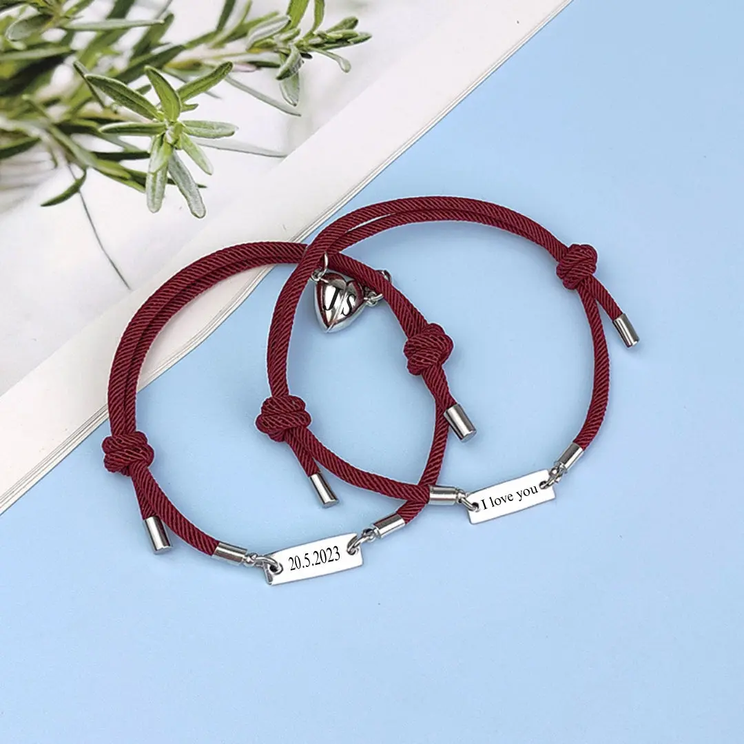 Custom Magnetic heart Couple Bracelet, Matching Bracelets, Long Distance Gift, Couple Gift Idea, Best Friend Bracelets