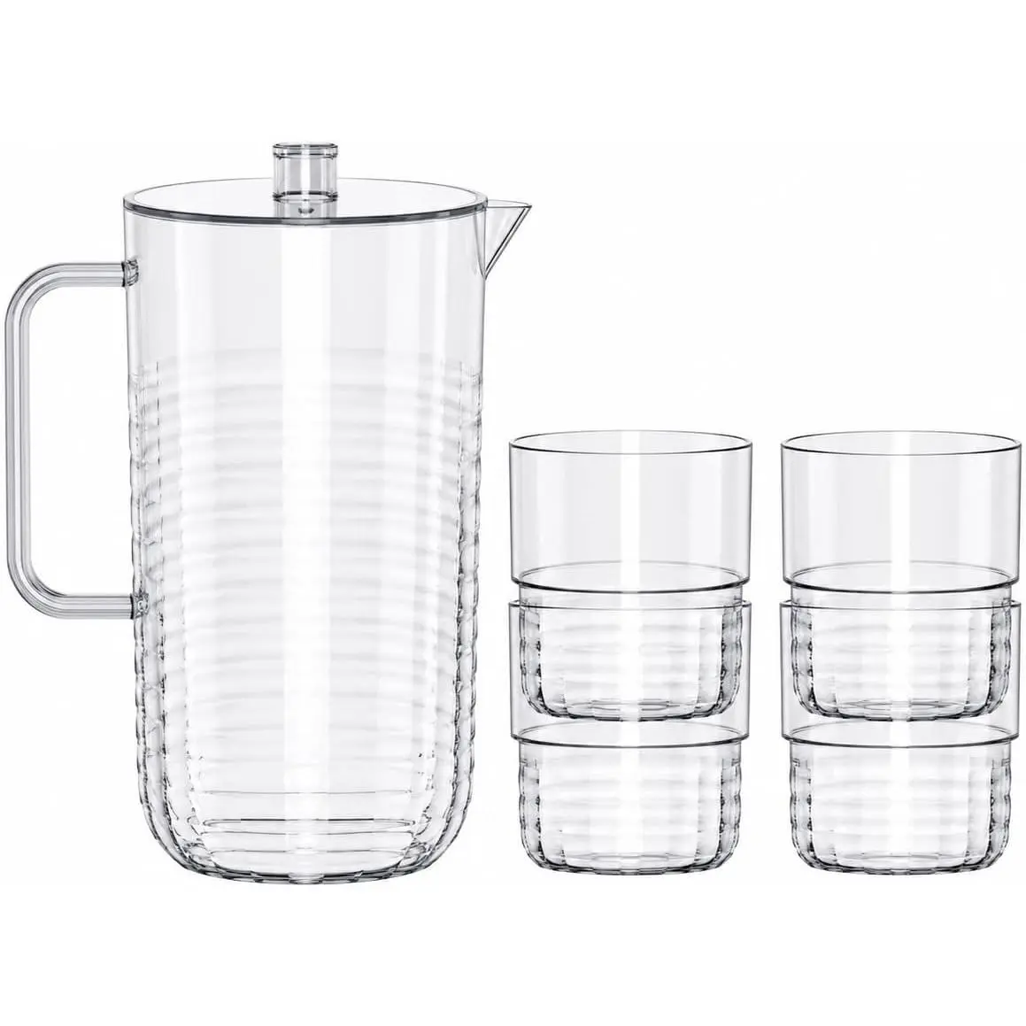 LISI 108 oz BPA-Free Plastic Water Pitcher Set with Lid, 4 Stackable Cups - Lightweight, Stylish Jugs for Serving Juice, Iced Tea
