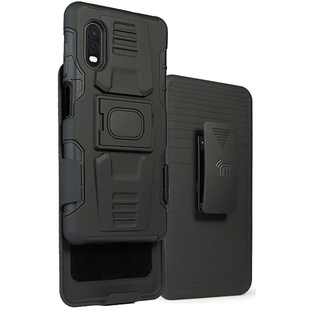 Case and Clip for Galaxy XCover Pro, Nakedcellphone Rugged Ring Grip Cover with Stand [Built-In Mounting Plate] and [Belt Hip Holster] for Samsung Galaxy XCover Pro Phone (SM-G715)