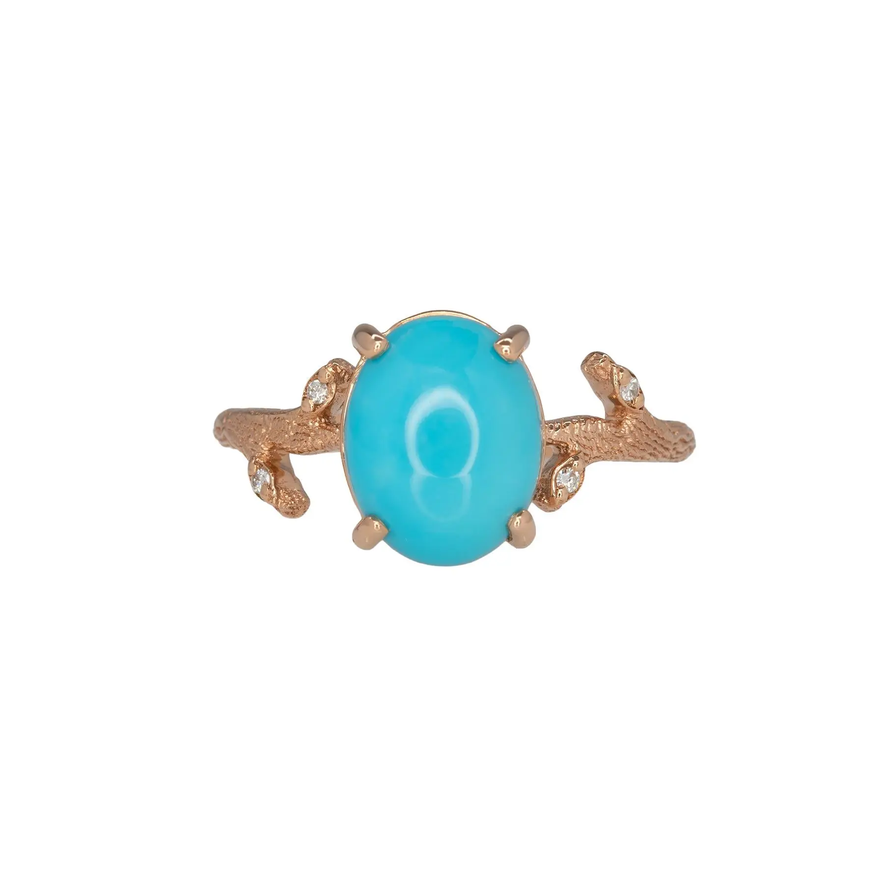 Anika | 2.15ct Sonoran Turquoise Cabochon & Diamond Ring in 14K Rose Gold – Oval 10×8mm – Elegant Statement Gemstone
