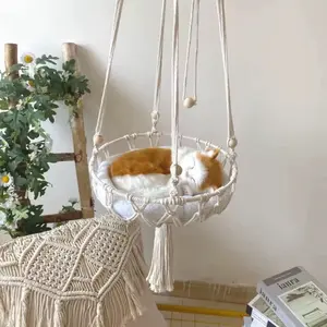 Handwoven Macrame Cat Hammock Bed Cozy Hanging Nest for Cats 12 x 39 inches Perfect for Relaxation and Comfort