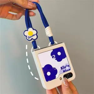 Ins Korean Cute Flower Portable Rope White Case for Samsung Galaxy Z Flip7 ZFlip6 Z flip5 Flip4 Flip5 Flip3 Flip7FE Back Cover