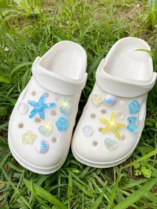 14pcs Fashionable Abs Blue Starfish Bear, Rhinestone Flower Pearl Bow Shoe Clips, Detachable DIY Shoe Flowers, Perfect for Parties