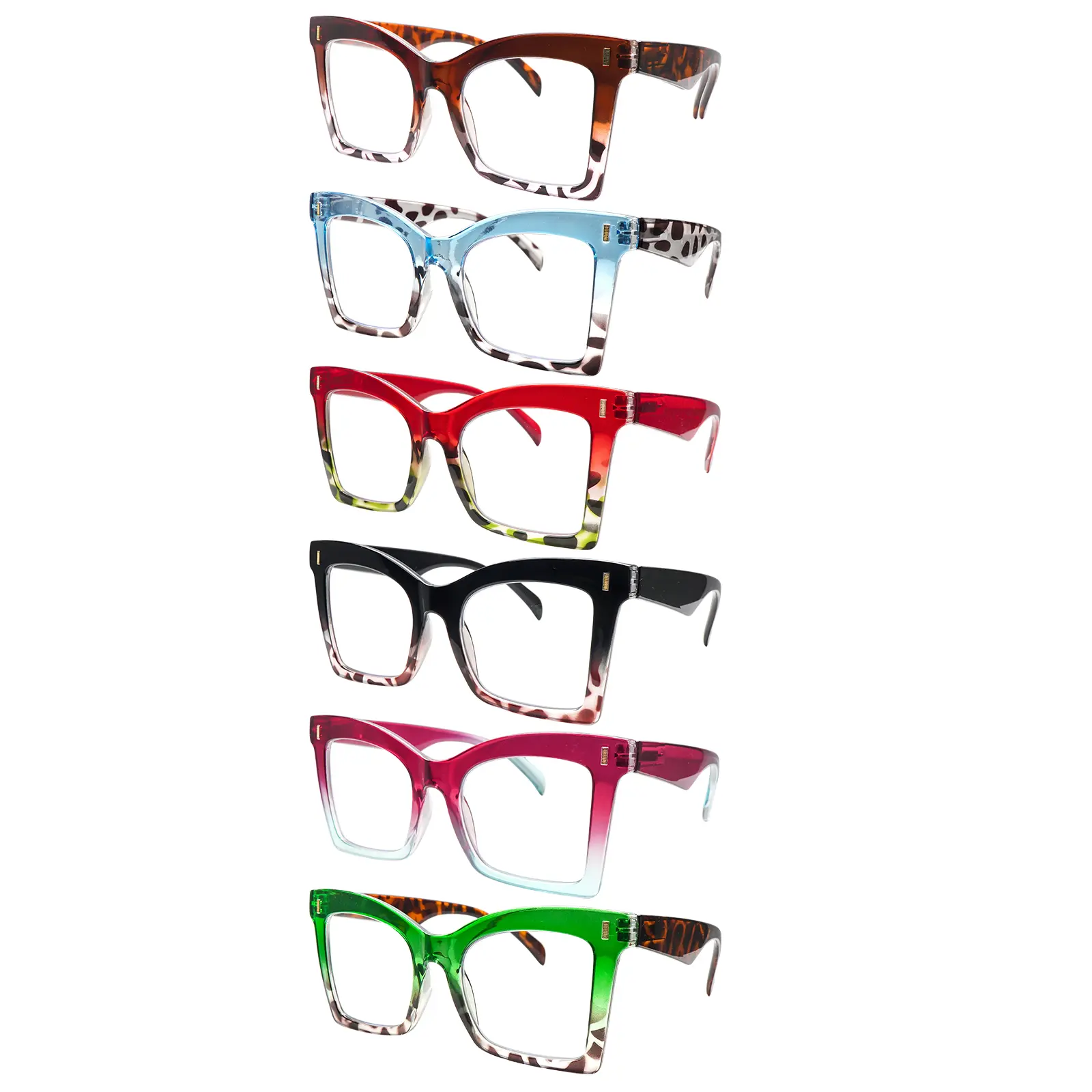 6 Stylish Women's Anti-Blue Light Reading Glasses Featuring Classic Printed Frames in an Oversized Style.  with spring hinges ensures a comfortable fit for all face shapes. Ideal for daily commutes and computer work.  A great holiday gift