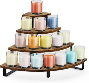 Tiered Display Stand, Wooden Display Risers, 4 Tier Display Shelf for Vendors Retail Craft Show Market, Table Top Display Rack for Cupcakes Perfume Figures Candles Makeup, Curved Corner