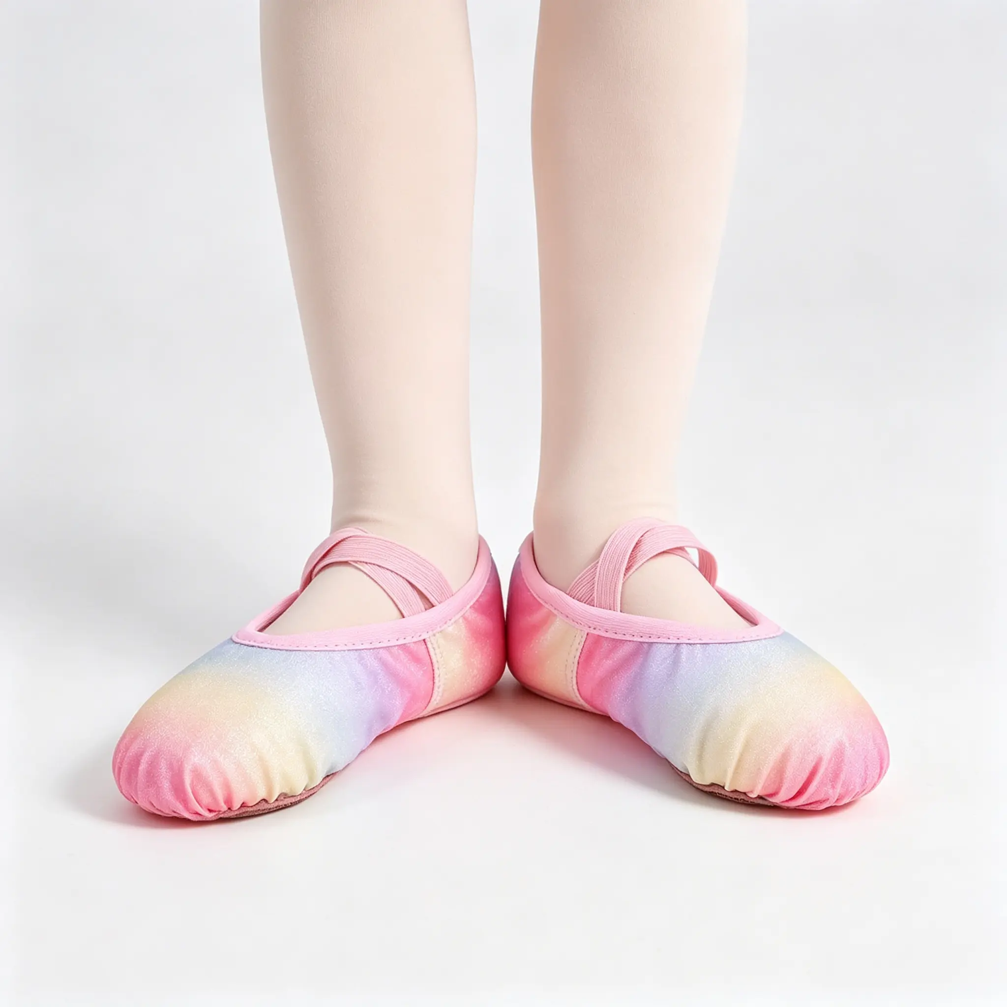 Girls' Ombre Rainbow Glitter Ballet Slippers, No-Tie Slip-On Flat Dance Shoes for Class & Recitals