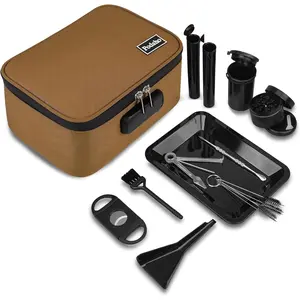 Brown Travel Smell Bag with Combination Lock,-Resistant Organizers Case with 10 PCS Accessories, Container Box, Great Gift for, Medium.