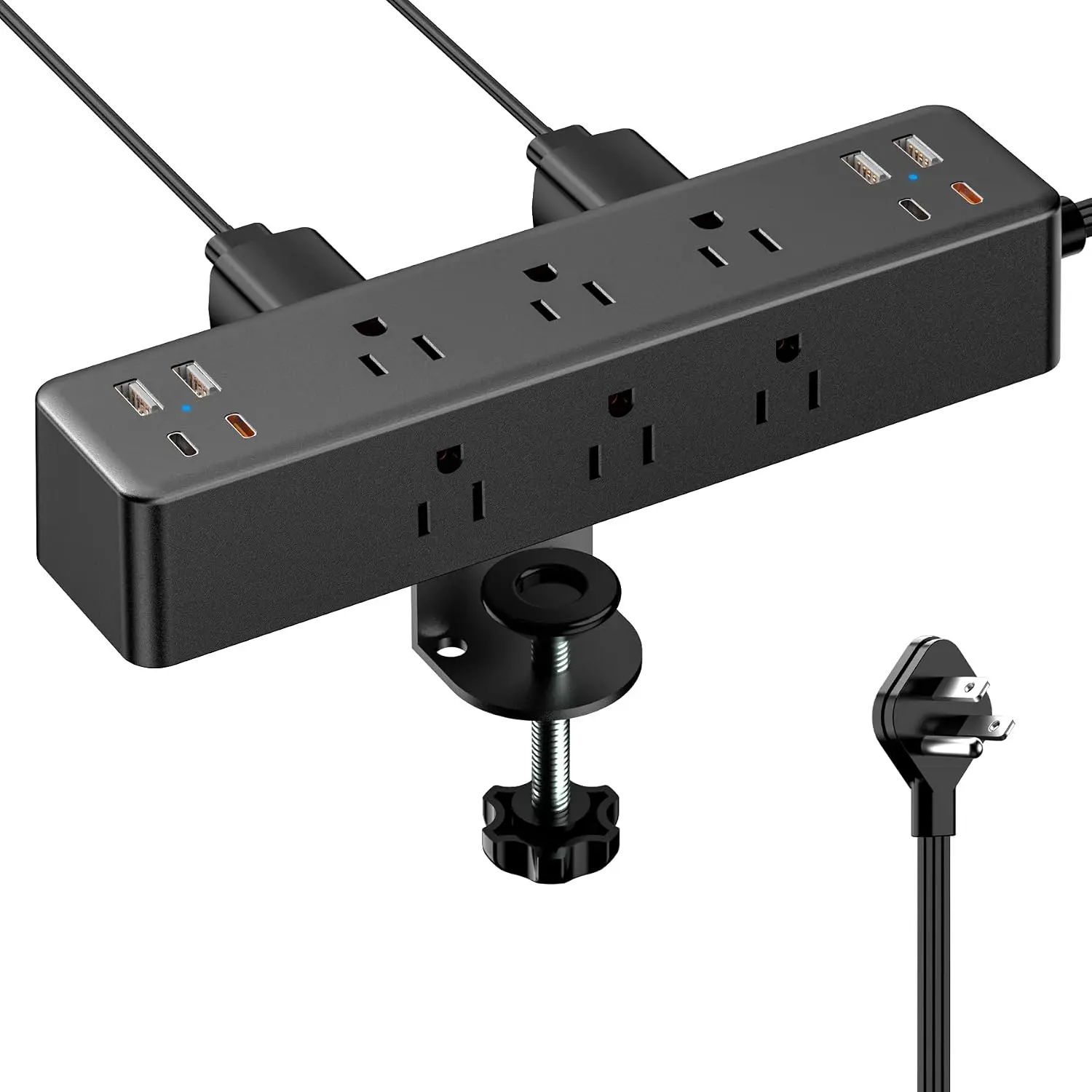 Desk Clamp Power Strip 10FT, 40W Total Fast Charging Station |   9 AC Outlets 8 USB Ports(4 USB C), 2 PD20W USB C Ports, Flat Plug Extension Cord, Desk Edge Mount, Fit 1.7" Tabletop Edge