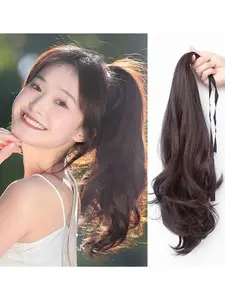 Women's High Ponytail Wig with Bow Tie, Short Curly Wavy Hair Extension, Natural Fashion Hairstyle, Perfect for Daily Use, Synthetic Extensions, Natural Fake Ponytail