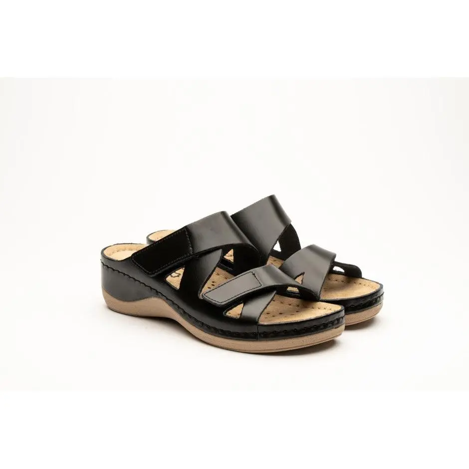 Laura by LEON– Women’s Leather Sandal- Comfort Slide Slip-on with Velcro Straps