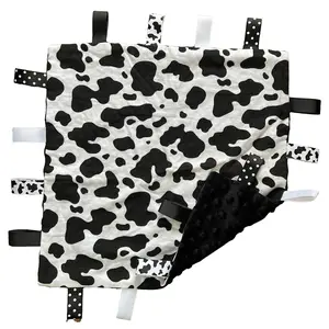 Cow Print Taggie Blanket with Black Backing