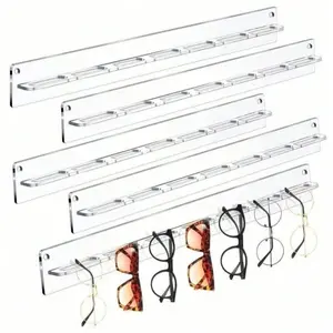 Acrylic Sunglasses Display Rack Wall Mount, 7 Hole Eyeglass Storage Holder, No Drilling Required, Hanging Sun Glasses Showcase, Space Saver Organizer