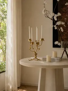 Botanical Brass Candelabra Sculpture | Hand-Forged Floral Tulip Candelabrum | Elegant Gold Art Nouveau Centerpie