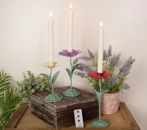Ode to Color by Lori Weitzner S/3 Iron Flower Candle Holders & Tapers