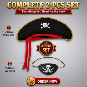 Two-Piece Medieval Pirate Hat and Eye Mask Set, Perfect for Halloween, Carnival, Stage Performances, Anniversary Parties, Role-Playing