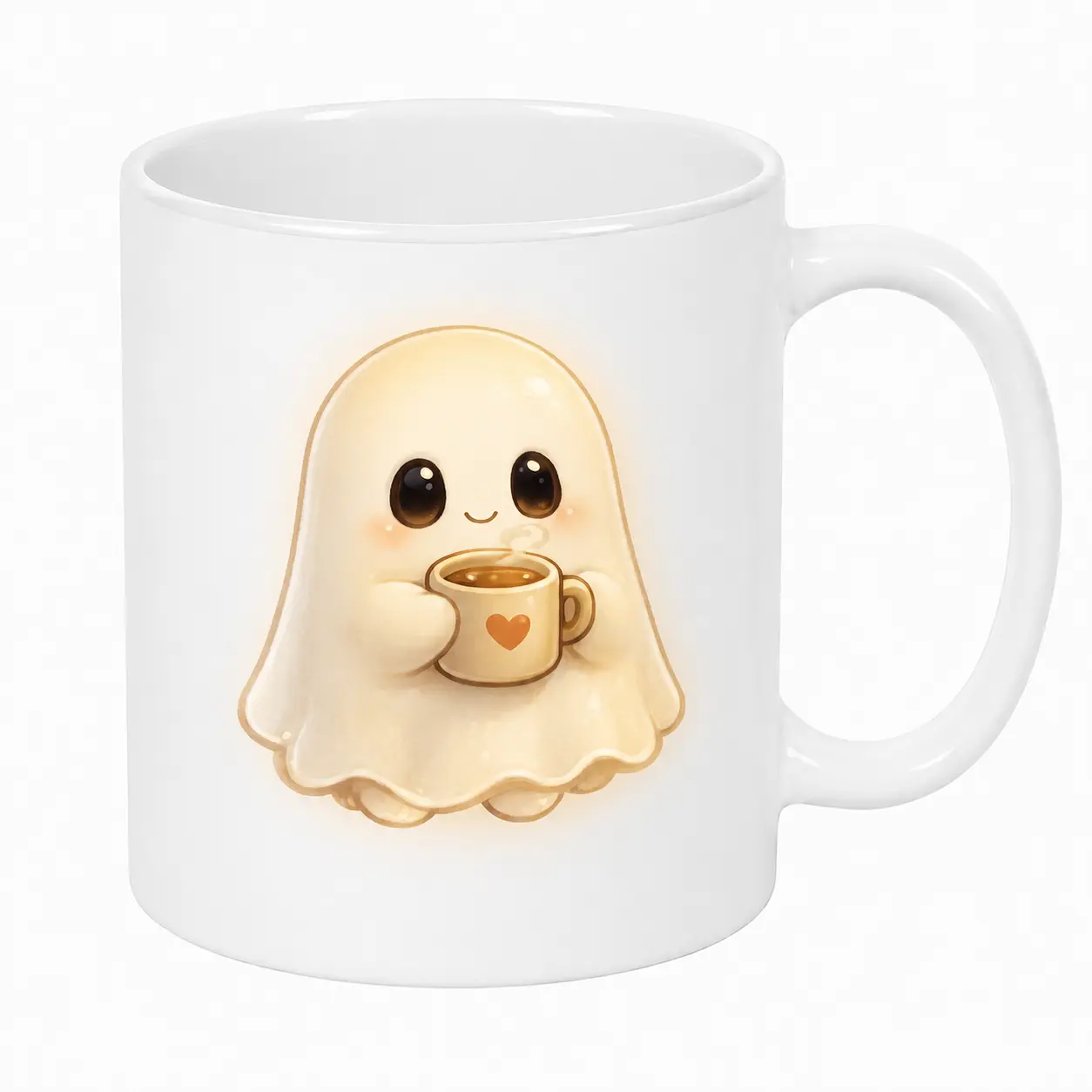 Cute Ghost Coffee Mug, Cozy Kawaii Ghost Holding a Cup Design, White Ceramic Mug for Coffee Tea and Hot Cocoa, Halloween Fall Gift for Women Friends and Coffee Lovers