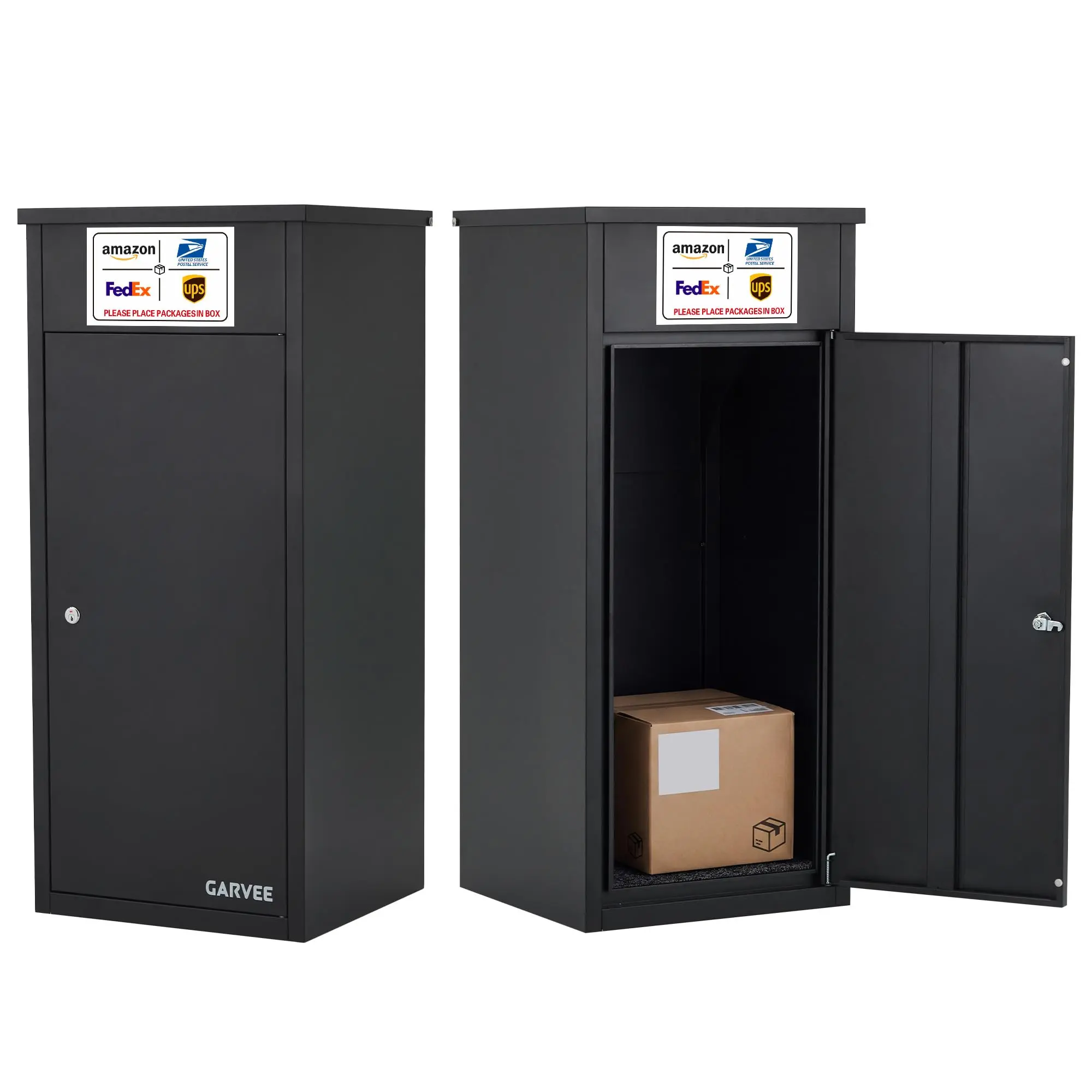 Garvee Upgraded Galvanized Steel Package Delivery Box Outdoor, 17.3" x 15.9" x 38.6" | Flip-Top, Anti-Theft, Secure Lock System and Two Keys, Large Storage, Shock-absorbing Cushion, Waterproof, Rust-Proof